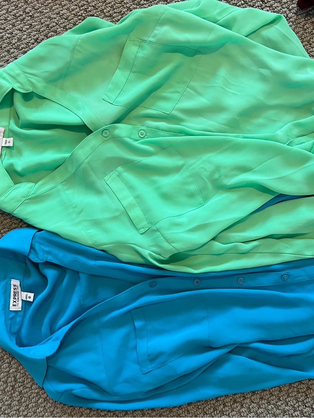 2-for-1 Express Bright Blue & green long sleeve Button-Down Shirt blouse